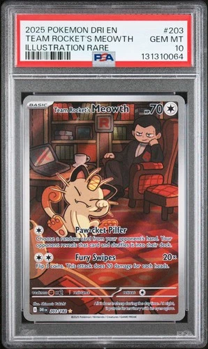 2025 POKEMON DRI EN-DESTINED RIVALS #203 TEAM ROCKET'S MEOWTH PSA 10