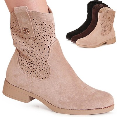 Damen Cut Out Stiefeletten Velours Ankle Boots Booties Festival