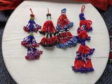 Vintage Tribal Beaded Tassels Reds Nomadic Ku...