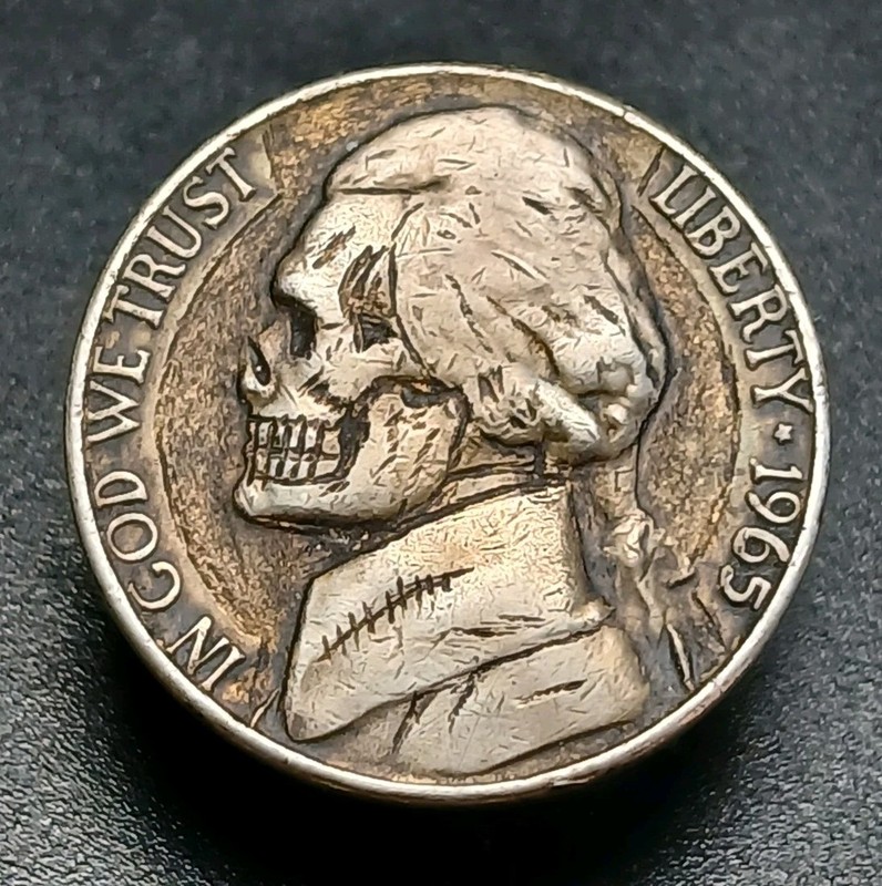 1965 Hand-Carved Hobo Nickel Skull 💀 #146 Of 2024!! 100% Unique