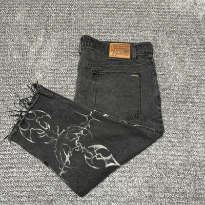 Volcom Mens Vorta Slim Straight Jeans 40 Custom Painted Cut Off Distressed