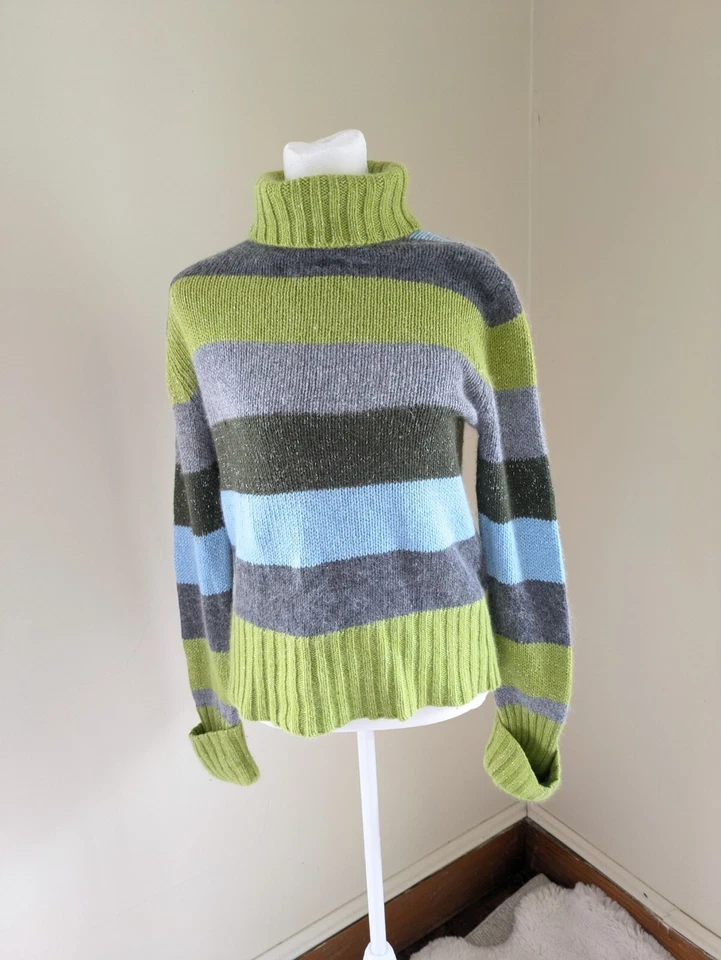 Suéter Tejido Grueso Vintage Años 90 M Cuello Alto Rayas Brillo Grunge Académico Foto 2 de 4