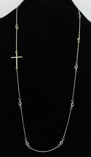 New Candies Silver Rhinestone Cross Station Necklace nwt #NC10 - Picture 2 of 3