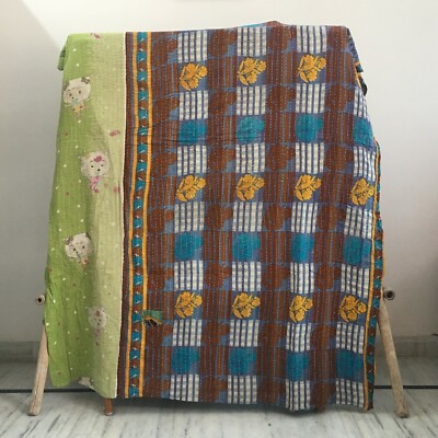 Vintage Indian Kantha Blanket Single Throw Blanket 1 Pc Bohemian Rally Gudari