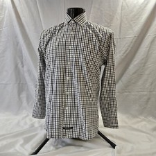 English Laundry Men Sz 16/34-35 Check Cotton Flip Cuffs Long Sleeve Dress Shirt