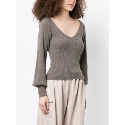 Suéter de punto REFORMATION Hart Cashmere acanalado cuello en V tejido pequeño - Imagen 17 de 19