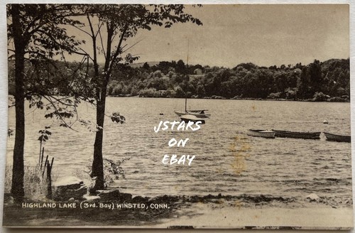 1930er 1940er WINSTED, CT, HIGHLAND LAKE THIRD BAY SEGELBOOT POSTKARTE - Bild 1 von 2