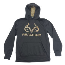 Realtree Hoodie Sweatshirt Mens Large Black Camo Pullover Logo Graphic Hunting