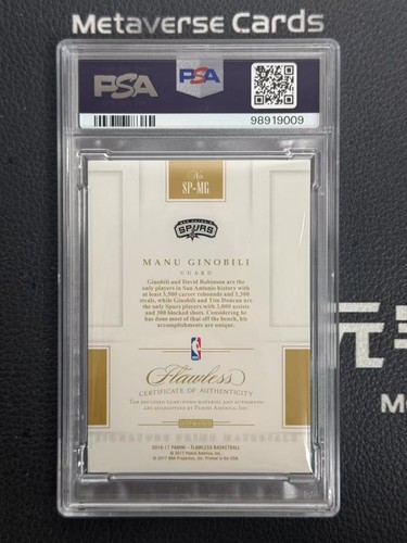 2016-17 Flawless Manu Ginobili Prime Materials Auto Patch Gold /10 GameWorn PSA9 - 第 2/2 張圖片
