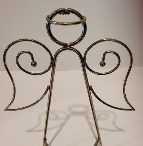 Angel Candleholder Wall Hanging Gold Tone Metal Thick Wire ~ 11" Tall ~ EUC - Picture 2 of 7
