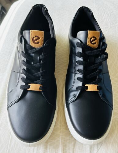 New Ecco Soft classic Mens Leather Sneakers - Black Brown White Size 12