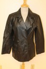 WOMENS VTG 80'S NEWPORT NEWS BLACK DOUBLE BREASTED LEATHER PEA COAT/JACKET SZ S