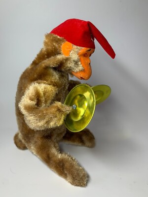 Vintage 1950's ALPS Wind-up Working Musical Chimp with Brass