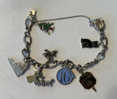 Bettelarmband 70er Jahre Automade Sterling 7 Sterling Charms, mit Sicherheitskette 6,5''