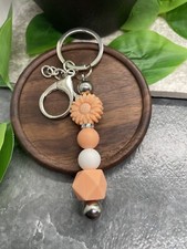 4" Silver-Tone Silicone Beaded Charm Keychain New Free Ship A3913