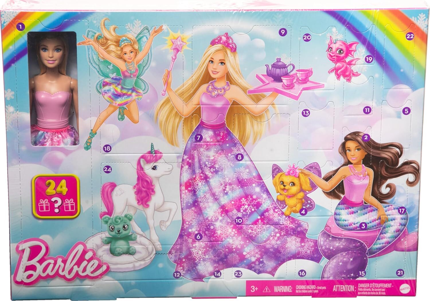Barbie Dreamtopia Advent Calendar, Fantasy-Themed with 24 Surprises, Daily Toys