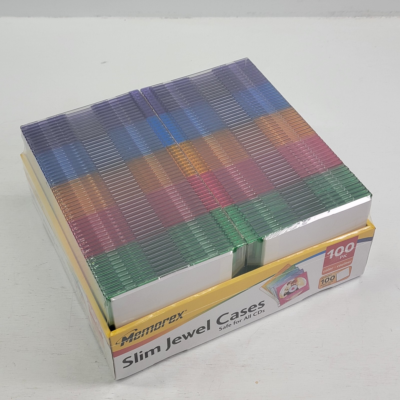 Memorex CD Slim Jewel Cases 100 Pack Multi Color DVD Disc Storage