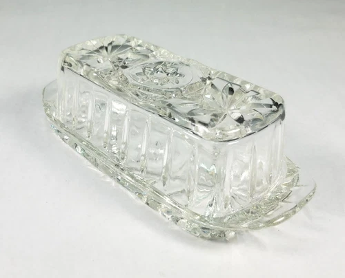 Vintage Anchor Hocking Glass Covered Butter Dish With Lid Star of David Pattern