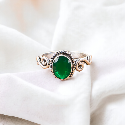 Green Onyx Natural Gemstone Ring for Women 925 Sterling Silver Cute Gift - Foto 1 di 4