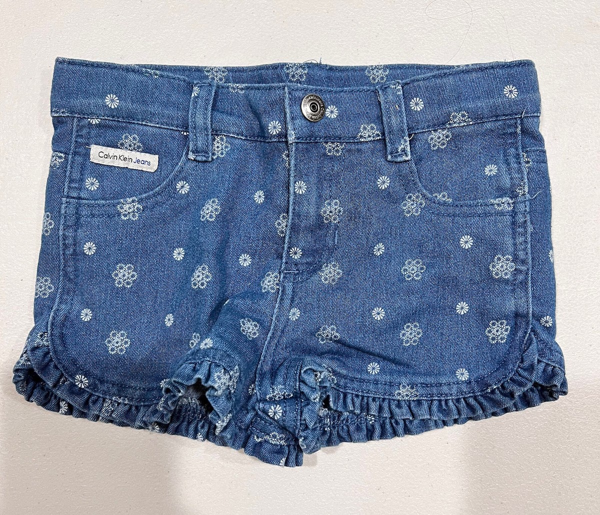 Calvin Klein Floral Denim Shorts, Ruffle Cuff Girls Size 4T BJ