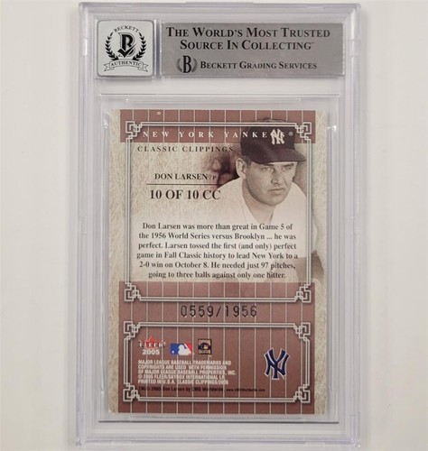 Don Larsen signed 2005 Fleer Classic Clippings #10 card Beckett BGS BAS 10 auto - Picture 2 of 2