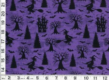 Black Witches Bats on Purple Halloween Quilting Sewing Fabric by Yard 534
