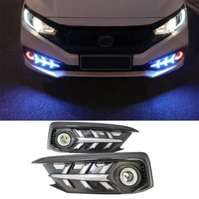 2pcs Angel Eyes 3Color Black Led DRL Day Running Light For Honda Civic 2019-2021