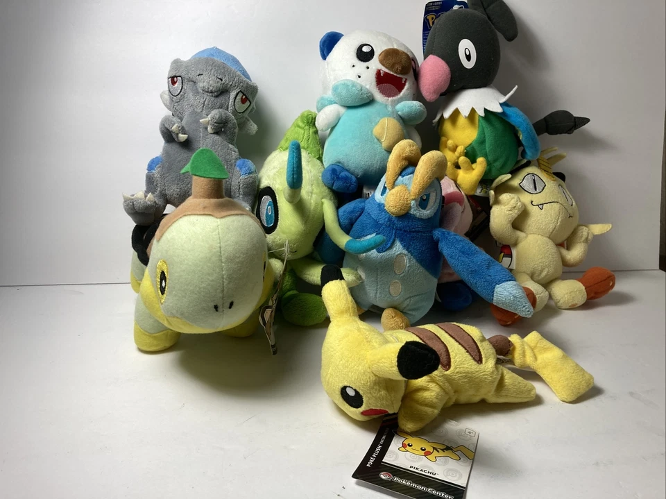 Лот 9 Pokemon Plush Pikachu, Turtwig, Celebi, Meowth, Oshawott Pokedoll Center - Изображение 2 из 4