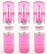 BATH AND BODY WORKS TWISTED PEPPERMINT FRAGRANCE BODY MIST 8 OZ EACH SET OF 3 