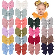 40Pcs 3.5Inch Hair Bows for Toddler Girls - Linen Neutral Pigtail Bows Double...