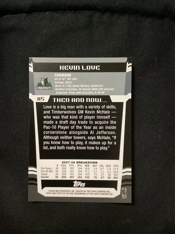 2008-09 Topps Tip-Off Kevin Love #115 Rookie RC.                      JT32 - Image 2 of 2