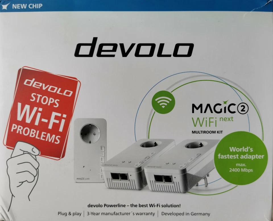 devolo Magic 2 – 2400 WiFi ac next Multiroom Kit mit 3 Powerline-Adaptern OVP