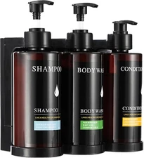 Shampoo and Conditioner Dispenser Shower Soap Dispenser Black Bottles 3 Chamber