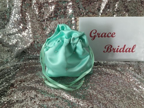PEPPERMINT DIAMANTE DUCHESS SATIN DOLLY BAG MAID. PROM FLOWERGIRL*UK MADE/SELLER - Picture 4 of 6