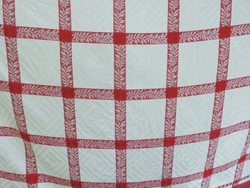 LOVELY VINTAGE TURKEY RED TABLECLOTH~POLKA DOTS & LEAVES~49 x 62 - Picture 4 of 6