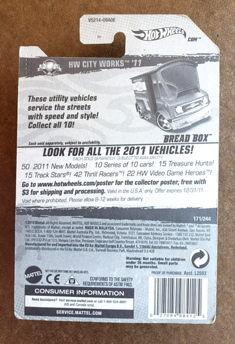 Hot Wheels Bread Box 2011 rojo oscuro HW City Works '11 1:64 #171/244 5 radios V5214 - Imagen 15 de 16