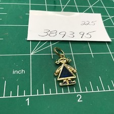 Sterling Gold Tone Birthstone Baby Girl Pendant Charm Zirconia Stone Dark Blue