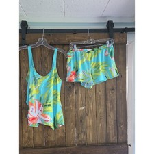 Women's Floral Tank Shorts Pajama Set - Aqua Floral