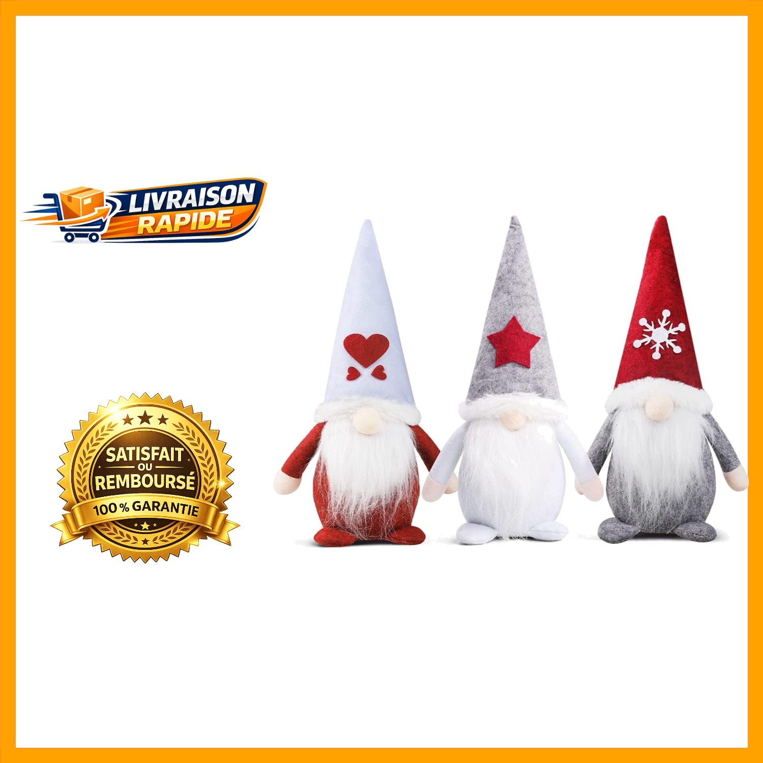 Nain de Noël Suédois lot de 3 figurines de Père Noël faites main