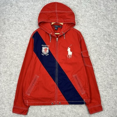 Vintage Polo Ralph Lauren Jacke Herren XL Rot Big Pony Segeln Rugby Wappen C67