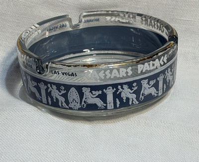 Caesars Palace Las Vegas Blue Roman Glass 3.5'' Ashtray Vintage