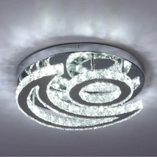 15.7" Crystal Chandelier Modern LED Ceiling Light Moon Shape Crystal Flush Mo...
