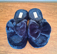 BCBGeneration Women s Black Faux Fur Lined Bow Slide Slippers Open Toe US 8