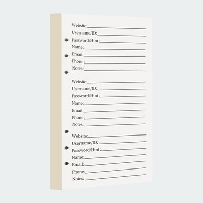 A6 Password Book Refill Pages 576 Entries Website Internet Logbook 216 Pages
