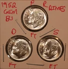 1952 P D S Roosevelt Dimes! GEM BU, ALL FULL BANDS! LUSTER! 520500
