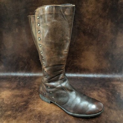 Born Larsen Sz 8.5 M Tall Brown Leather Riding Boots Studded Low Heel Women s