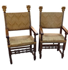 Coppia di antiche poltrone seggioloni troni Luigi XVI inizi del XVIII secolo