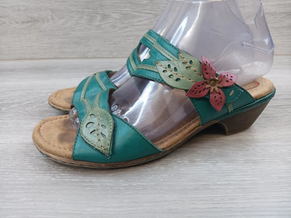 Cobb Hill 女式凉鞋 7M 码绿色皮革一脚蹬鞋花卉 — 第 3/4 张图片