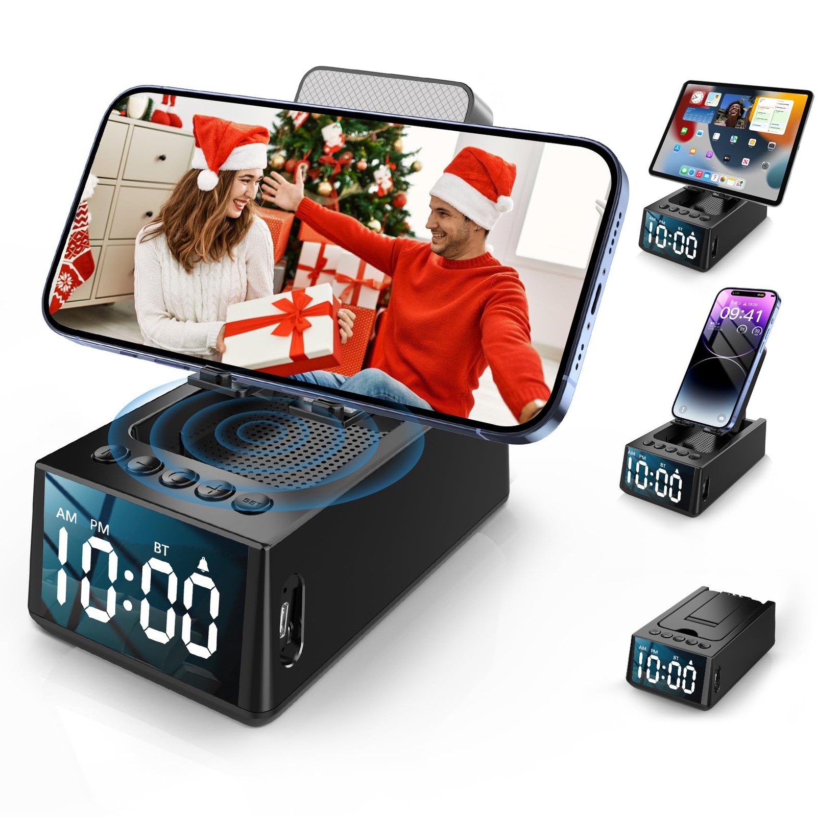 Cell Phone Stand with Wireless Bluetooth Speaker & Alarm Clock, 3 in 1 Adjust...