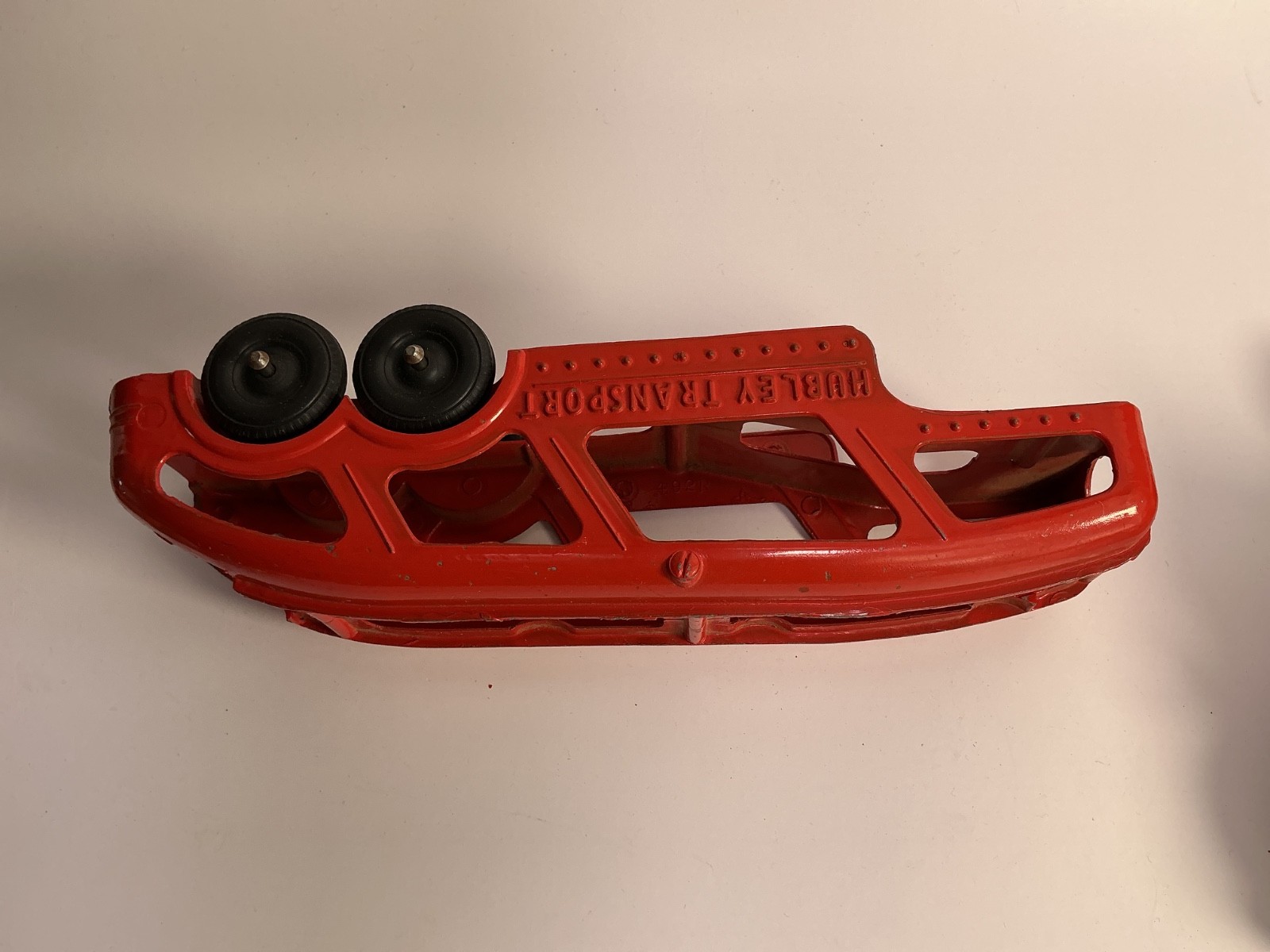 Vintage Hubley Kiddie Red Metal Comp Transport Diesel Truck, Trailer, Ramp, Cars thumbnail 11